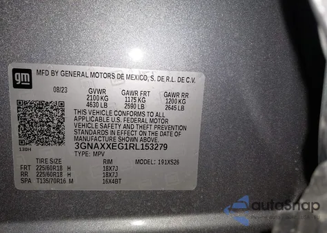 2024 Chevrolet Equinox Awd Premier из США, поврежденный, VIN 3GNAXXEG1RL153279